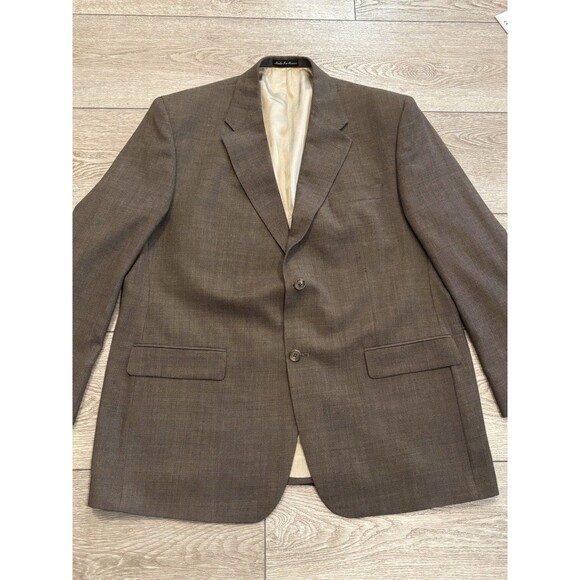 Lauren Ralph Lauren Blazer Suit Jacket 100% Wool 44R Brown Beige - Picture 1 of 8